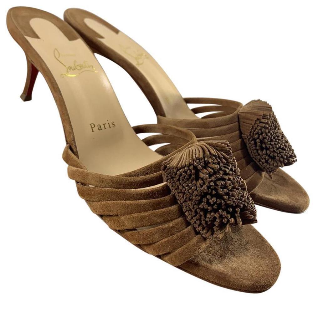Christian Louboutin Brown Suede Tassel Slide Sandals worn once